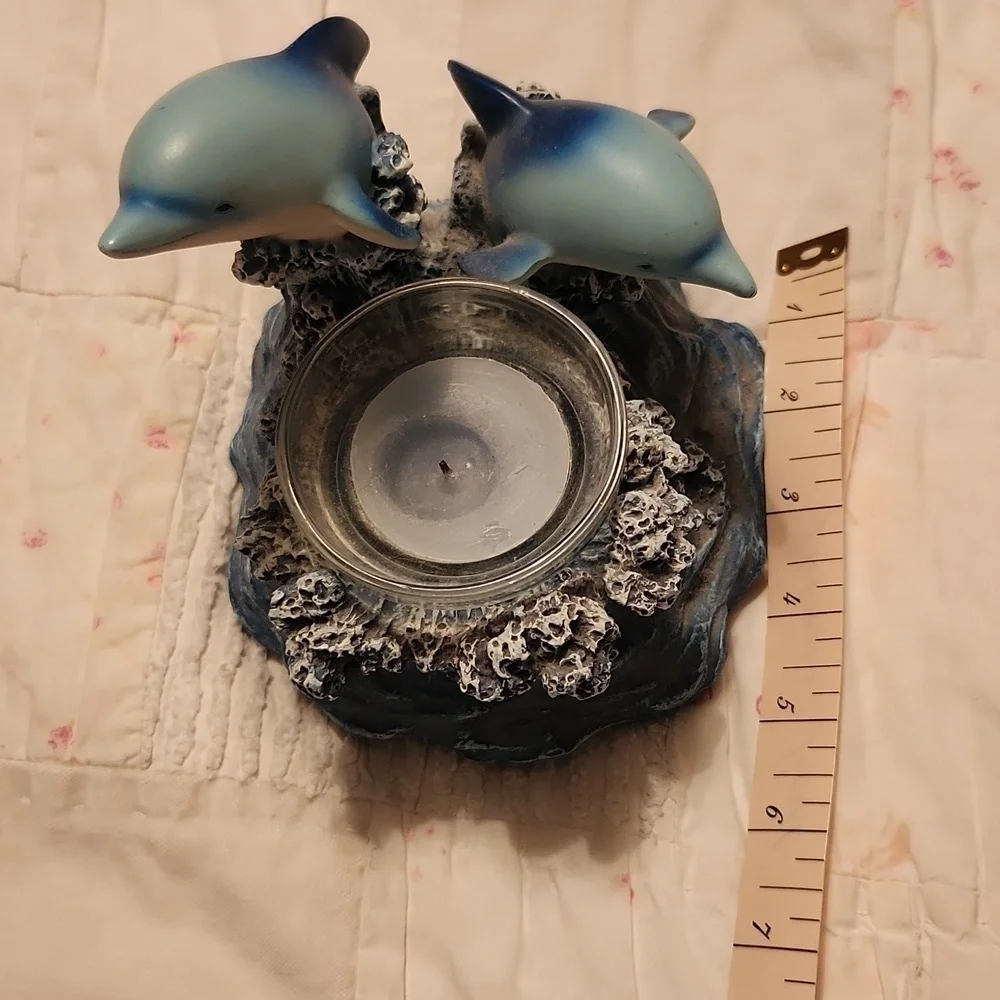 Vintage 90's Dolphins and ocean candle holder and tea light candle